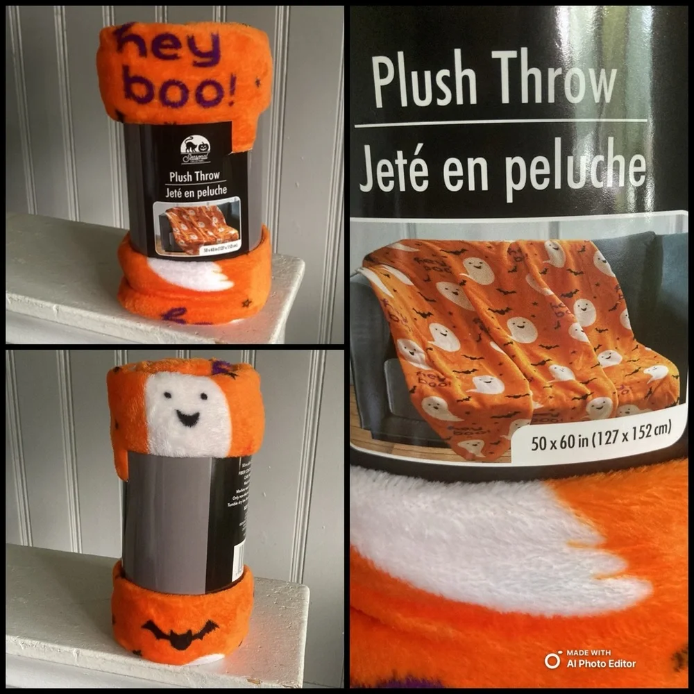 NWT- Super Soft- HEY BOO 👻- Ghost- Decorative Throw Blanket 50x60 🦇
